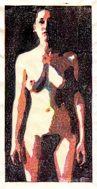 "Sarah" March 1996, 15x 10 inches, woodcut from four blocks