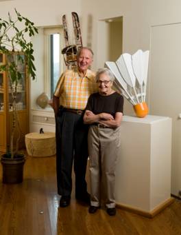 Morton & Estelle at home with Oldenburg shuttlecock maquette (click to visit Nelson-Atkins Museum bio)